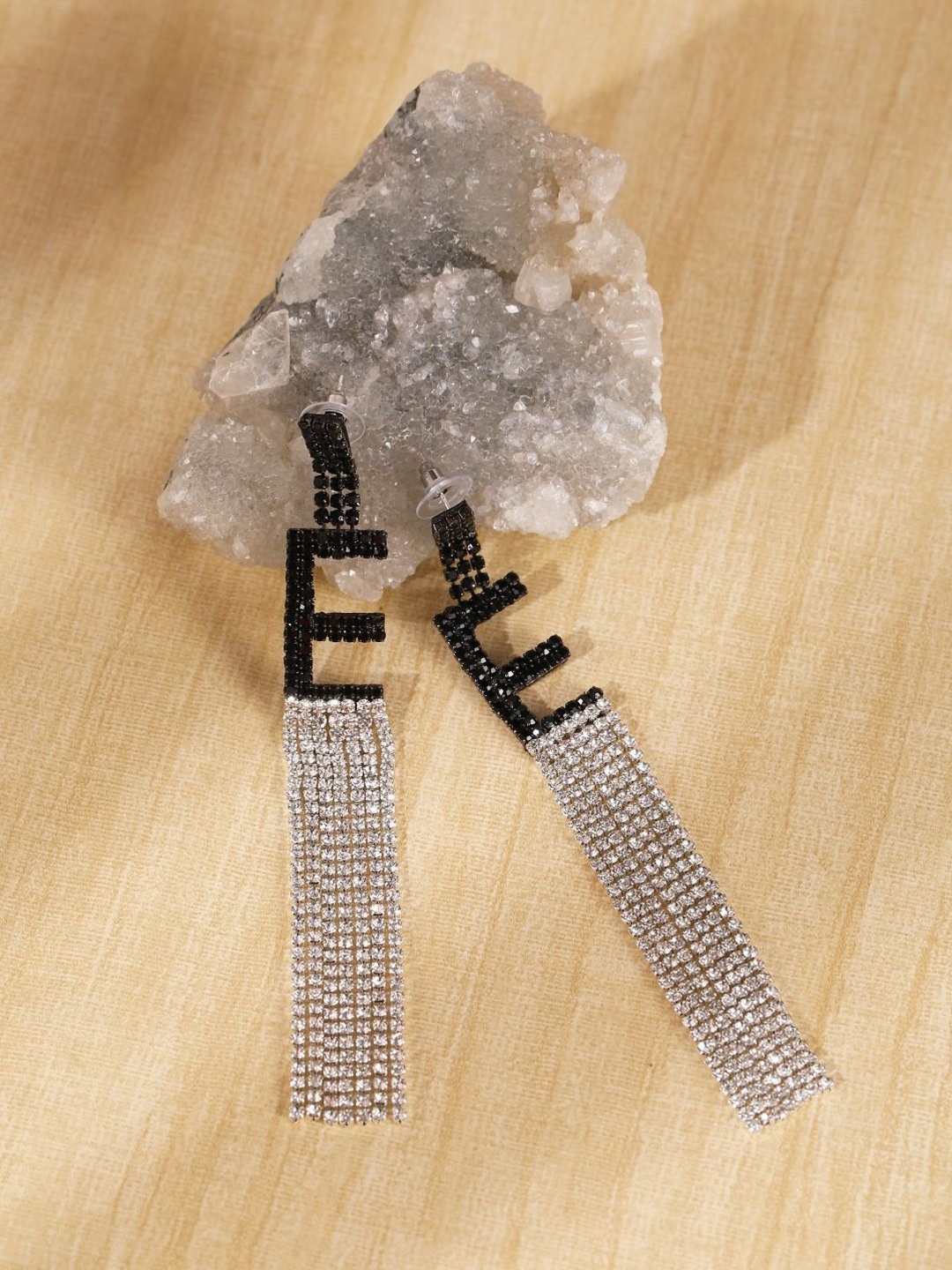 

KPOP Silver-Plated Rhinestone Studded Tasselled Drop Earrings