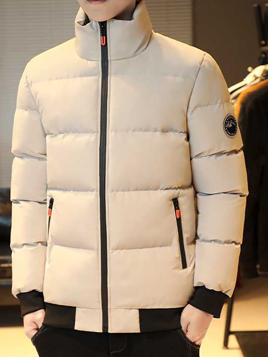 

StyleCast x Revolte Men Mock Collar Puffer Jacket, Beige