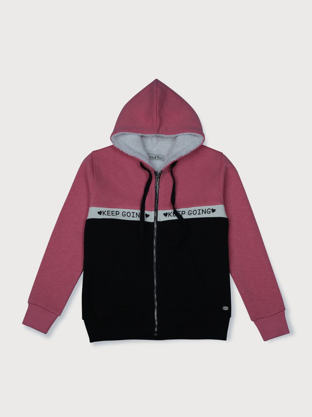 

Palm Tree Girls Typography Colourblocked Fleece Sporty Jacket, Pink