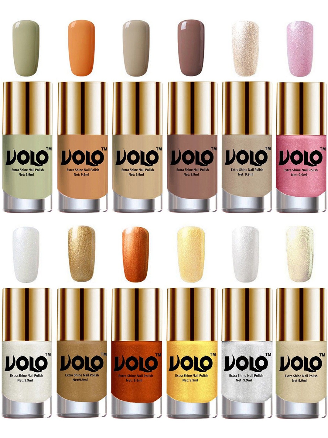 

VOLO Set Of 12 Extra Shine Nail Polish 9.9 ml Each Combo 94, Nude