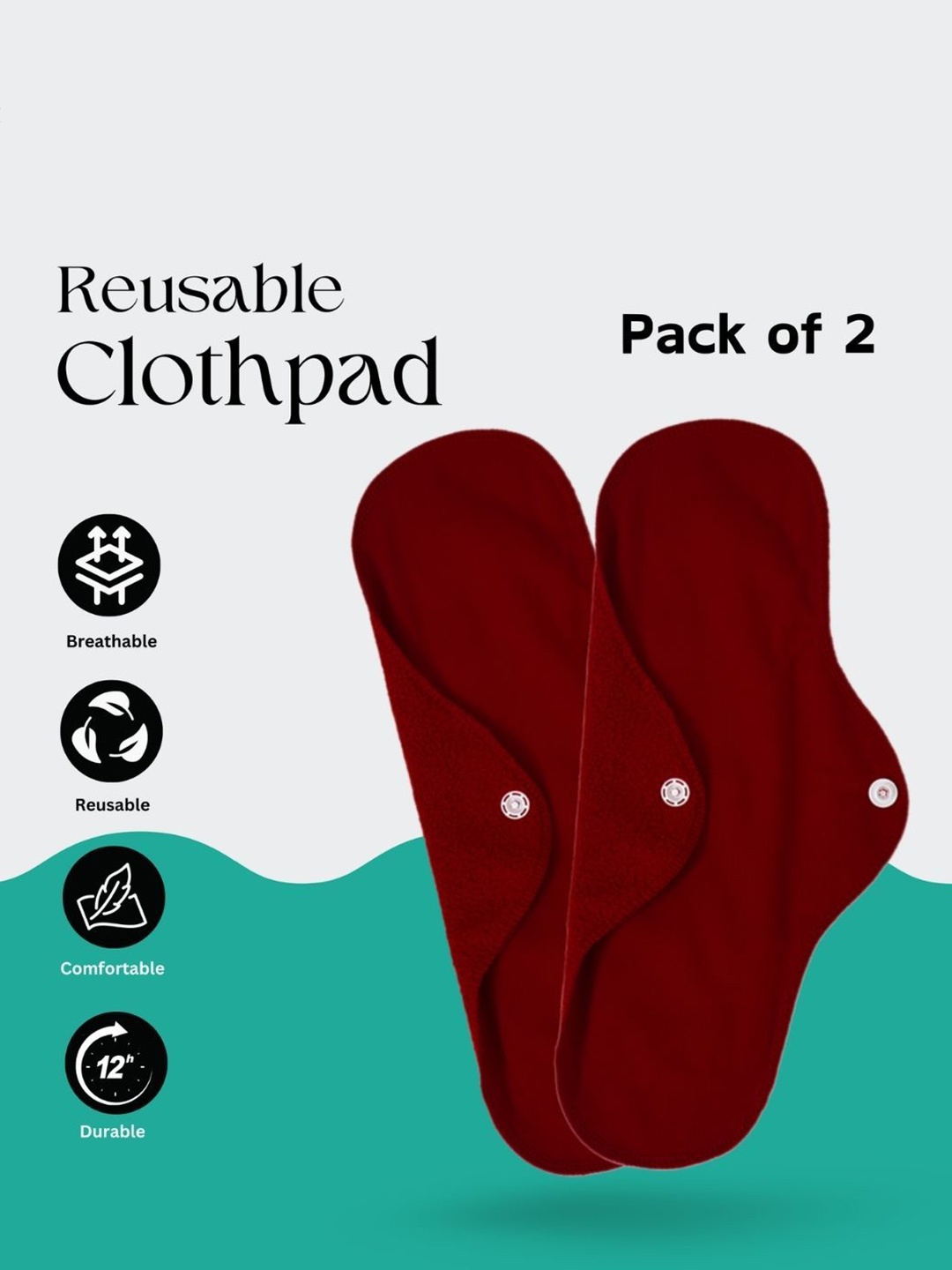 

CareDone 2Pcs Washable & Reusable Leakproof Sanitary Cloth Pads, Maroon