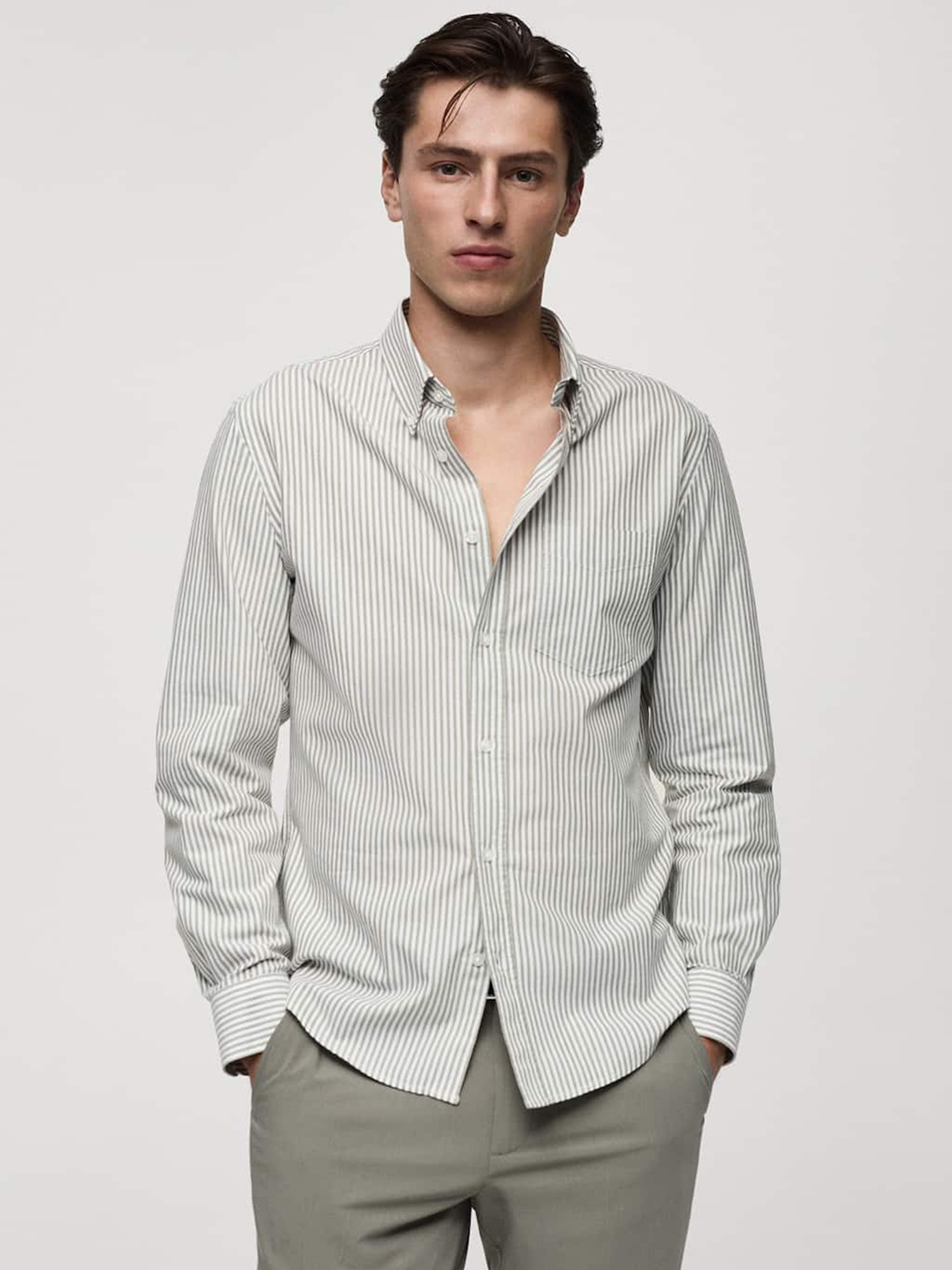 

MANGO MAN Striped Pure Cotton Shirt, Green