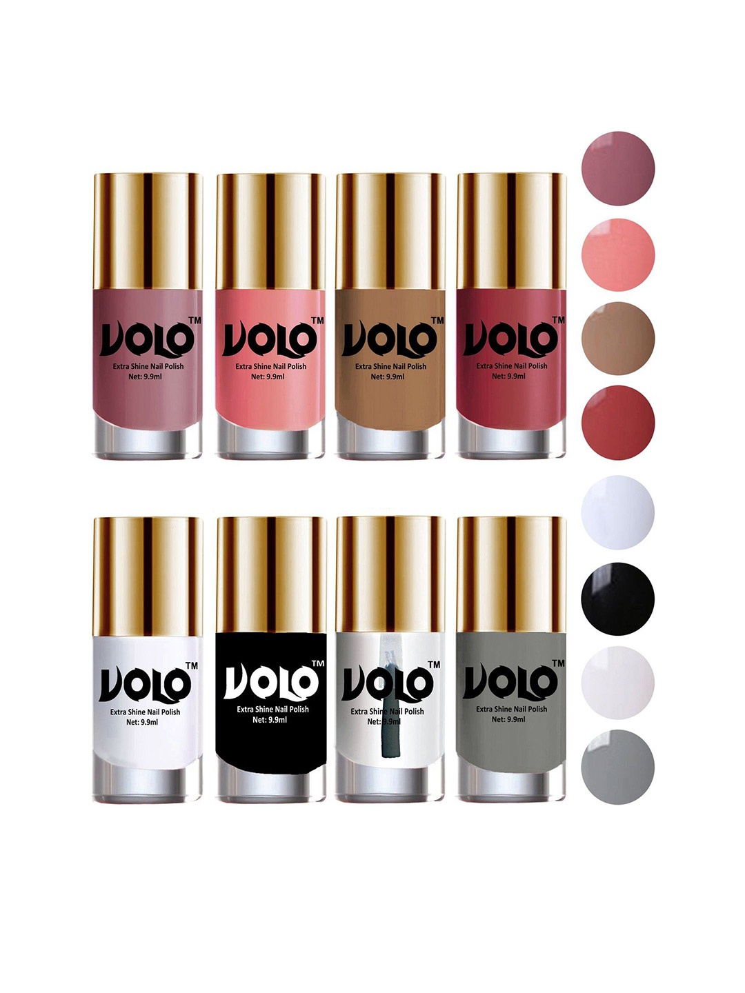 

VOLO Set Of 8 Extra Shine Nail Polish- 9.9ml Each- Combo-No-55, Multi