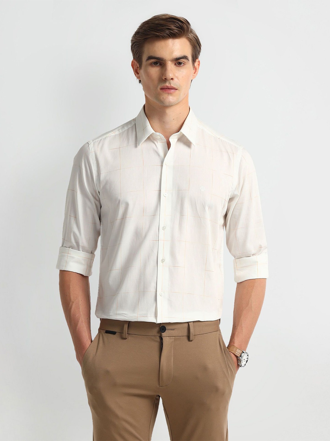 

Arrow New York Men Slim Fit Opaque Checked Formal Shirt, White