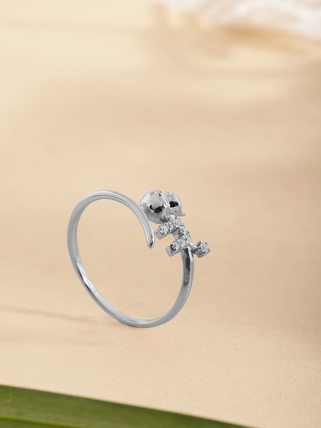 

DIAVO 925 Sterling Silver Rhodium Plated Artificial Stone Studded Finger Ring