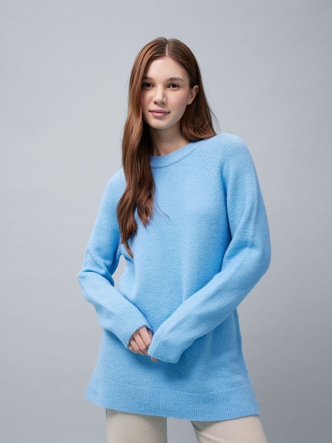 

DeFacto Round Neck Pullover Sweater, Blue