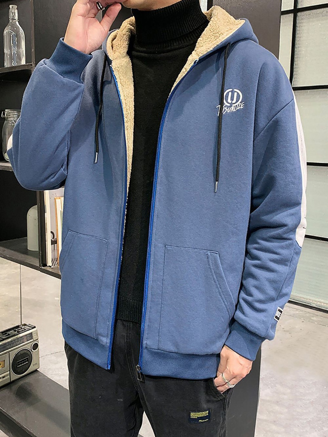

StyleCast x Revolte Hooded Bomber Jacket, Blue