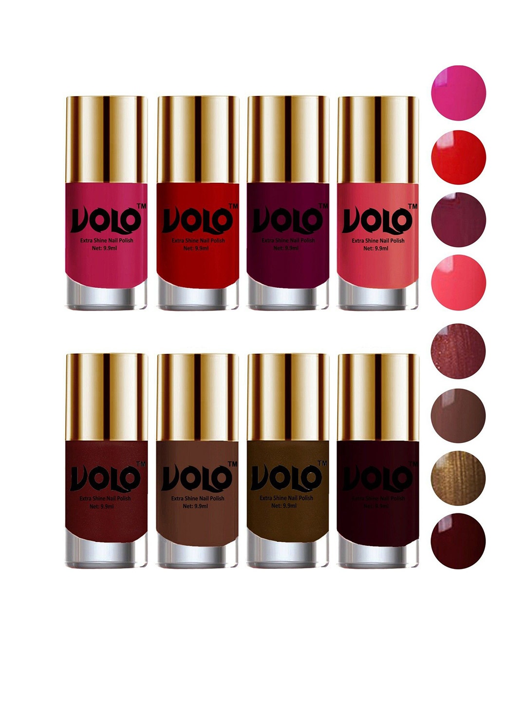 

VOLO Set Of 8 Extra Shine Nail Polish- 9.9ml Each-Combo-No-46, Multi