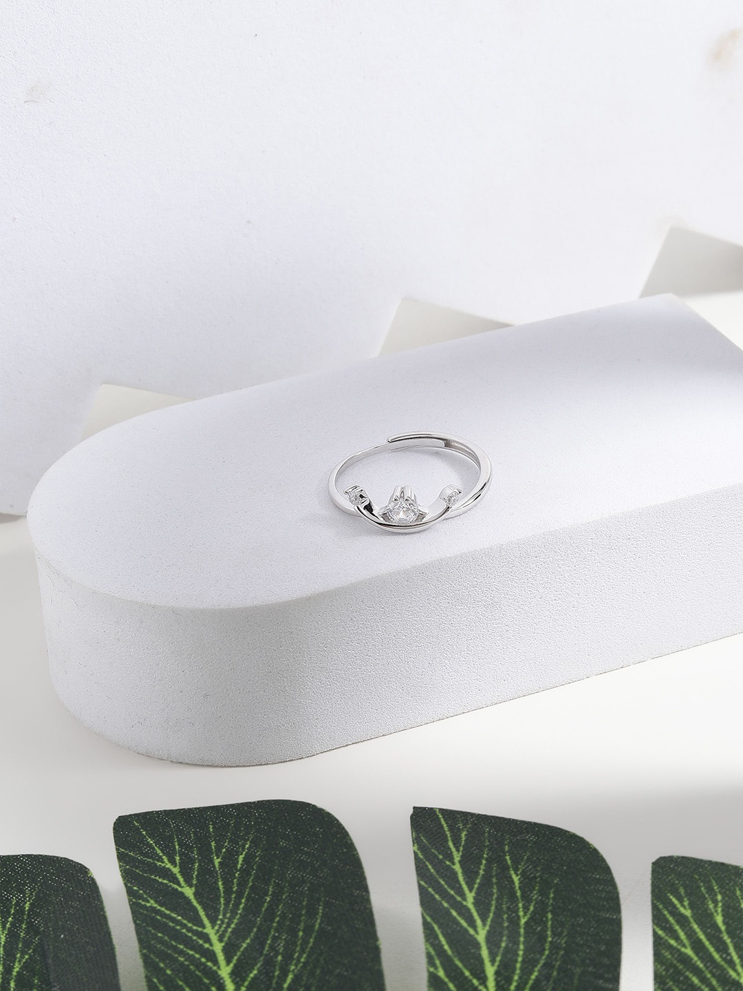 

DIAVO 925 Sterling Silver Rhodium Plated Stones Studded Finger Ring