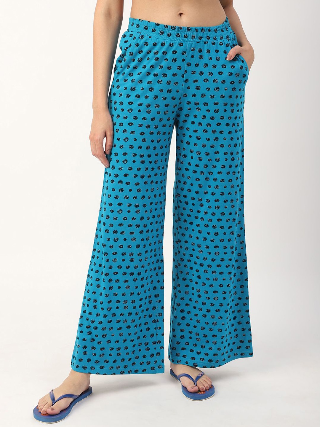 

Mystere Paris Women Printed Cotton Mid-Rise Lounge Pants, Blue