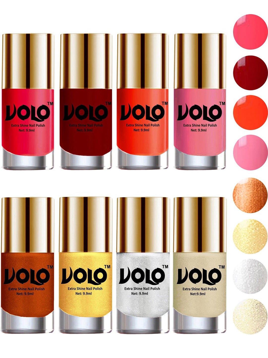 

VOLO Set Of 8 High-Shine Long Lasting Non Toxic Professional Nail Polish- 9.9ml Each, Red