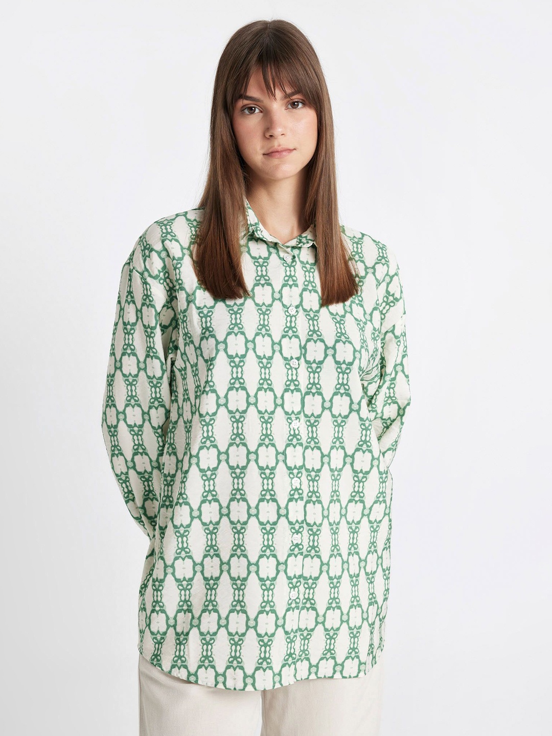 

DeFacto Printed Long Sleeve Shirt, Green