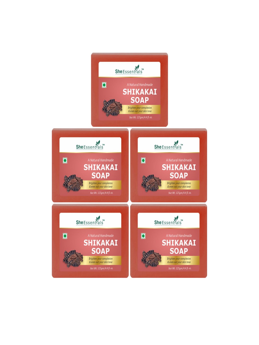 

She Essentials Set Of 5 Natural Shikakai Bath Soap - 125 g Each, Transparent