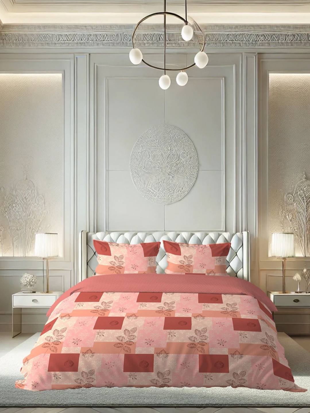 

borato Red & Pink Ethnic Motifs Cotton144 TC Queen Bedsheet with 2 Pillow Covers