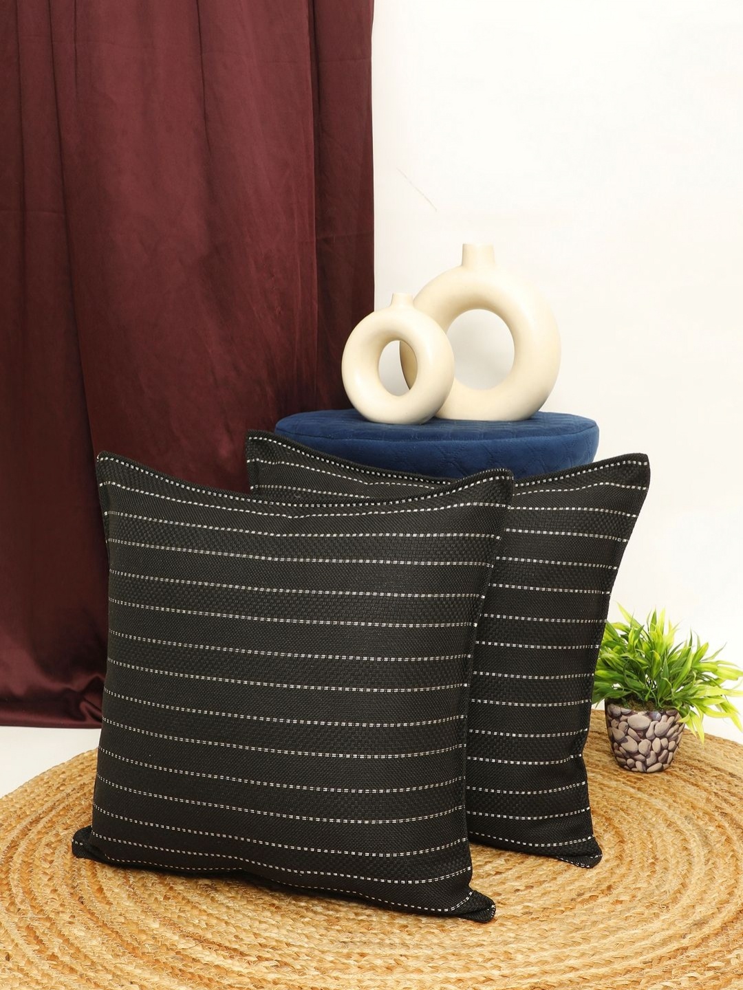 

THE CONVERSION Black & White 2 Pieces Striped Square Cushion Covers