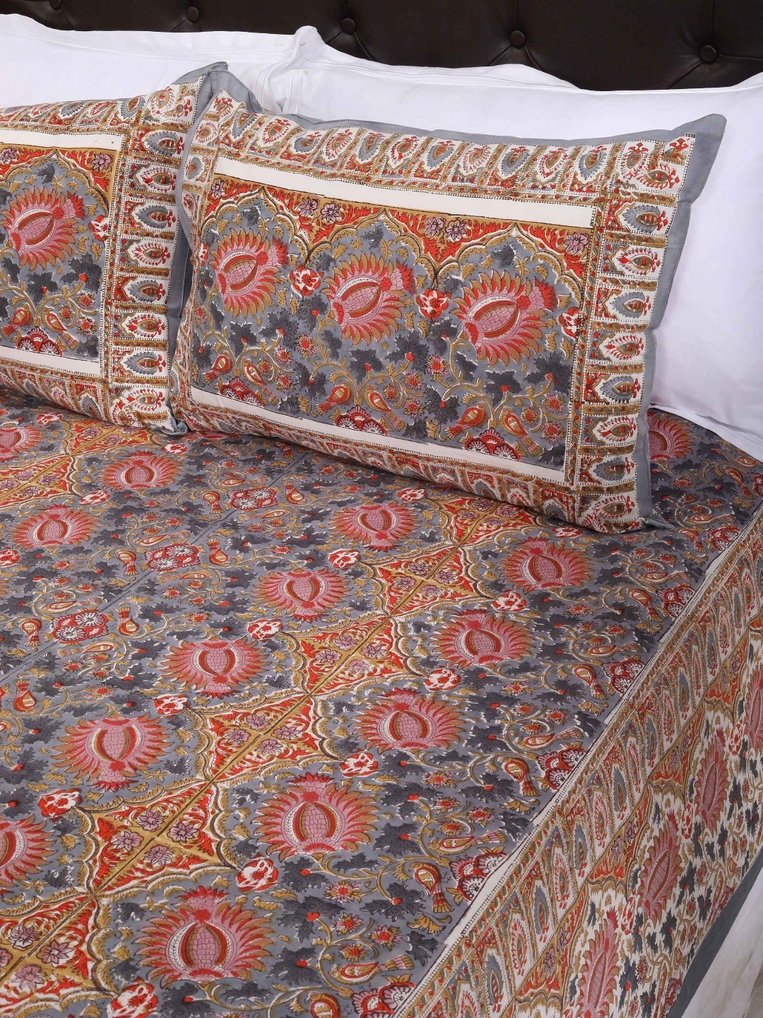 

SHAHENAZ Camerina Yellow Ethnic Motifs Cotton 120 TC Queen Bedsheet with 2 Pillow Covers