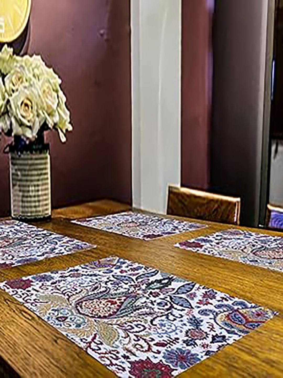 

PRAKARTIK Set of 4 White & Brown Printed Pure Cotton Dining Table Mats
