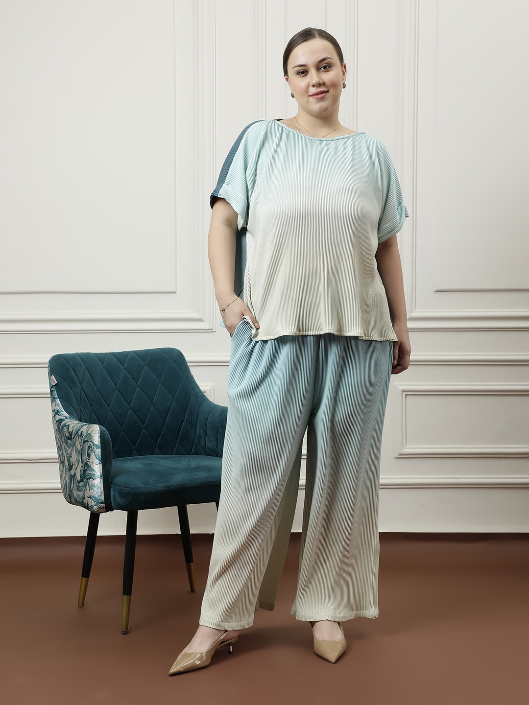 

Athena Ample Printed Top With Trouser Co-Ords, Green