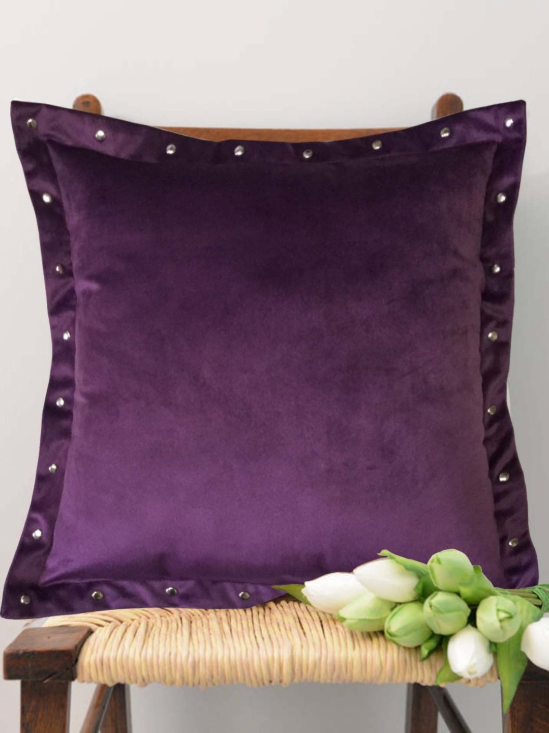 

Lushomes Purple Velvet Square Cushion Covers with Blanket Stitch