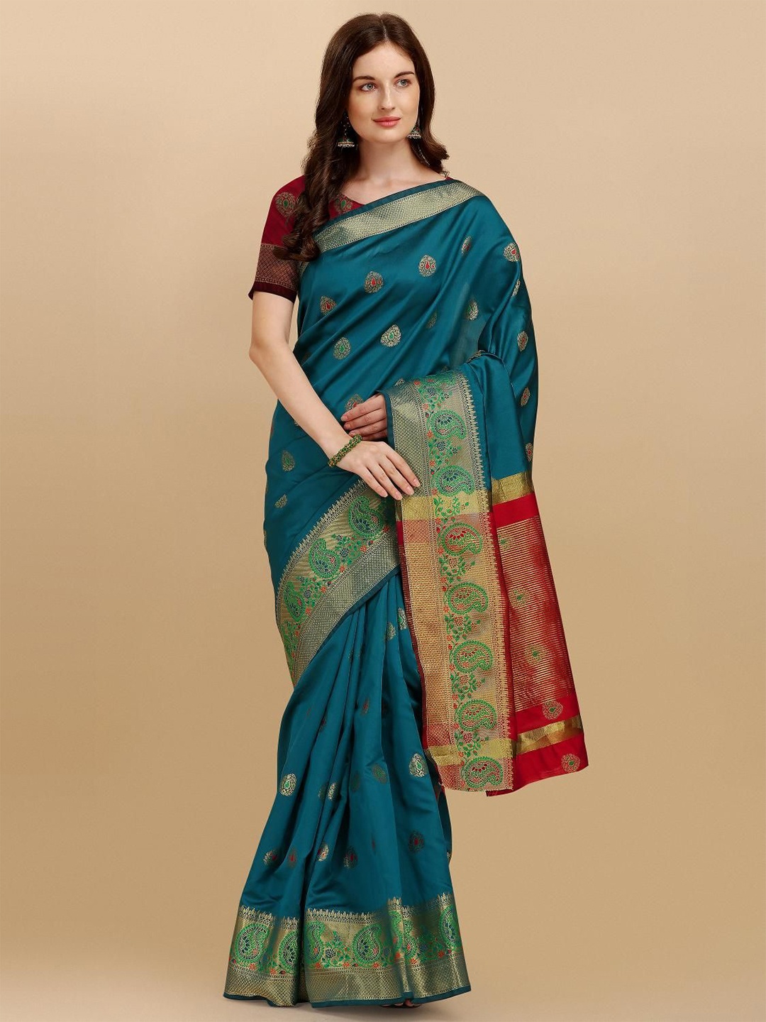 

Areca Designer Ethnic Motifs Zari Banarasi Saree, Turquoise blue