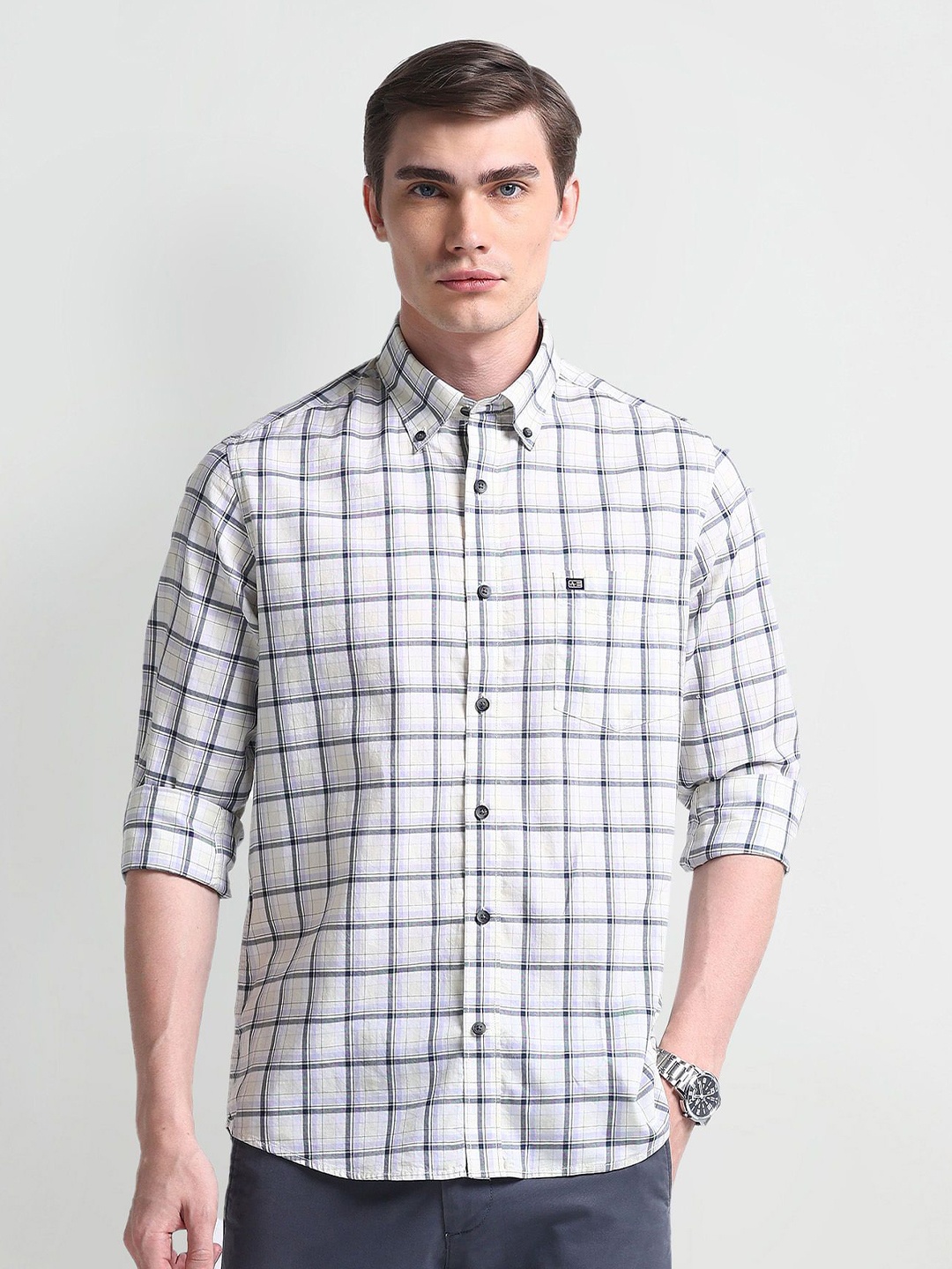

Arrow Sport Men Slim Fit Tartan Checks Opaque Checked Casual Shirt, White