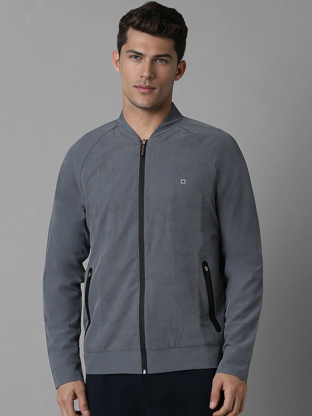 

Louis Philippe Men Collarless Bomber Jacket, Grey