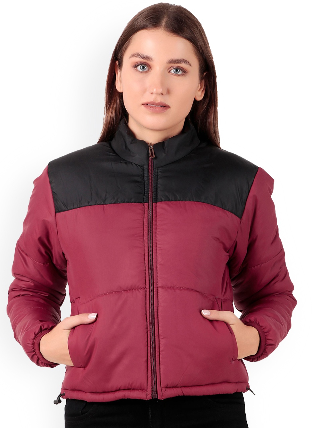 

Brazo Women Colourblocked Lightweight Crop Padded Jacket, Maroon