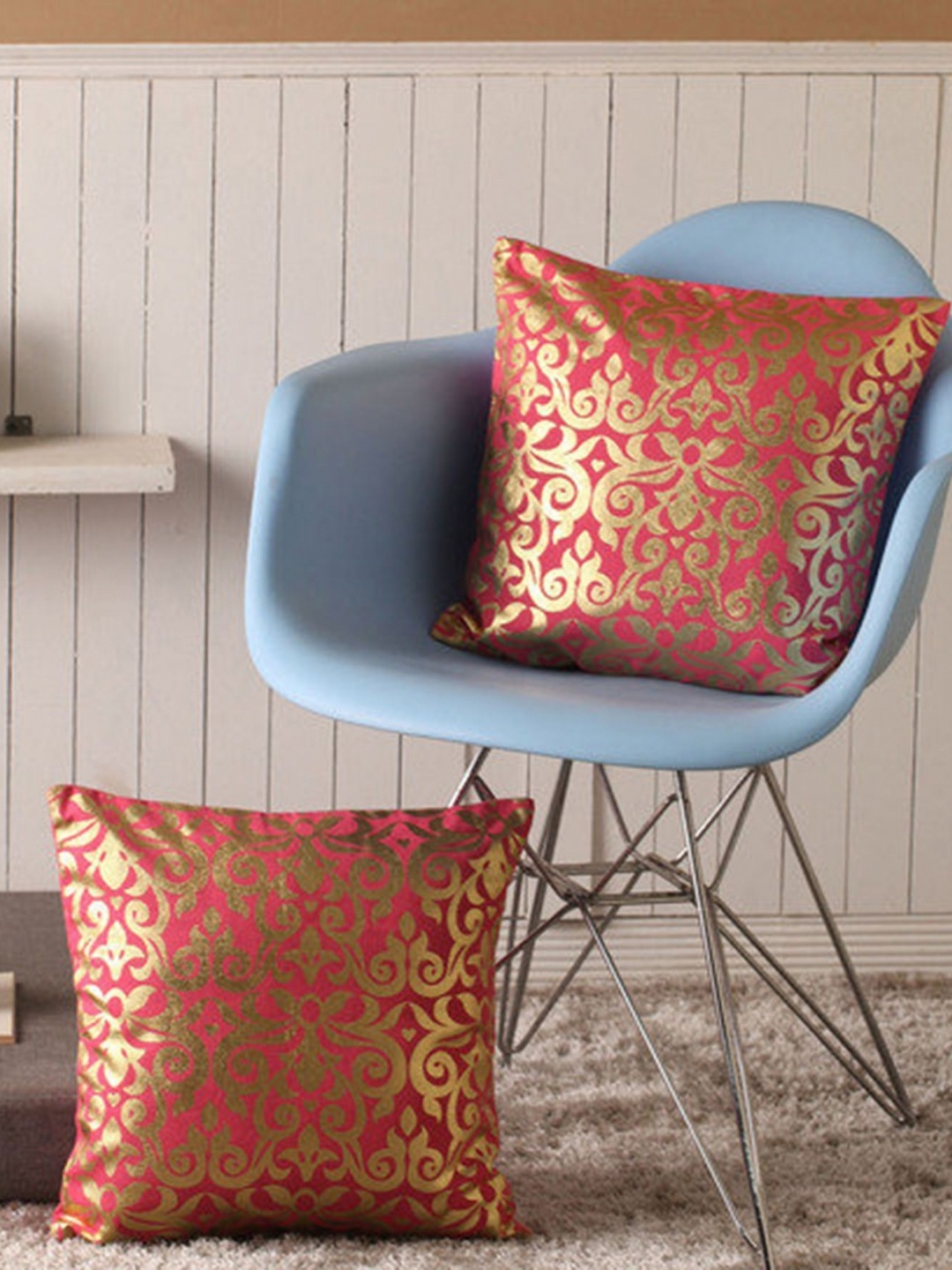 

Lushomes Pink & Gold-Toned 2 Pieces Ethnic Motifs Square Cushion Covers