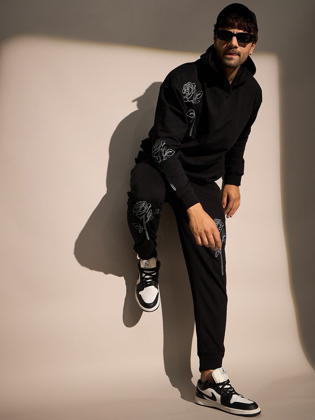 

FUGAZEE Men Printed Cotton Relaxed Fit Tracksuit, Black