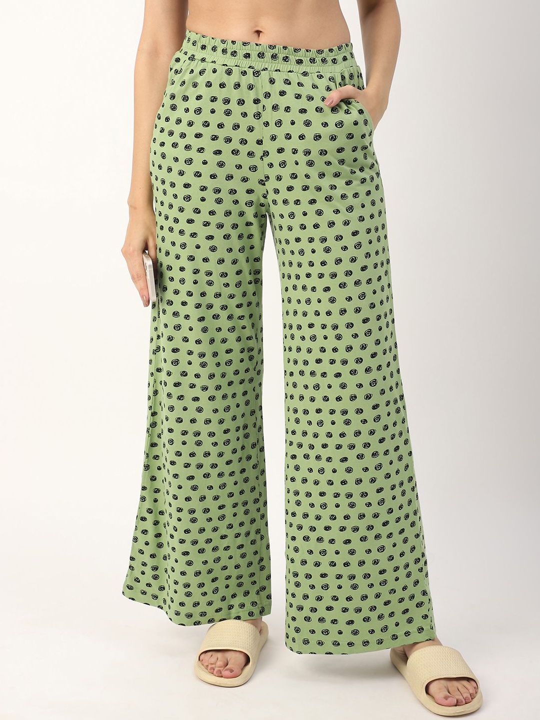 

Mystere Paris Women Printed Wide Leg Lounge Pants, Green