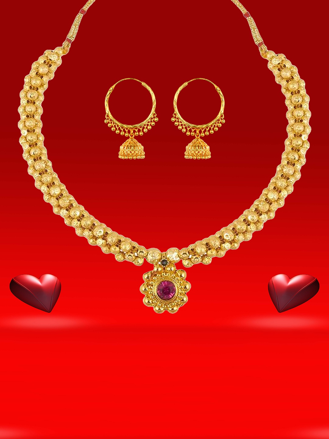 

Heer Collection Gold-Plated Artificial Stones Studded Choker Jewelry Set