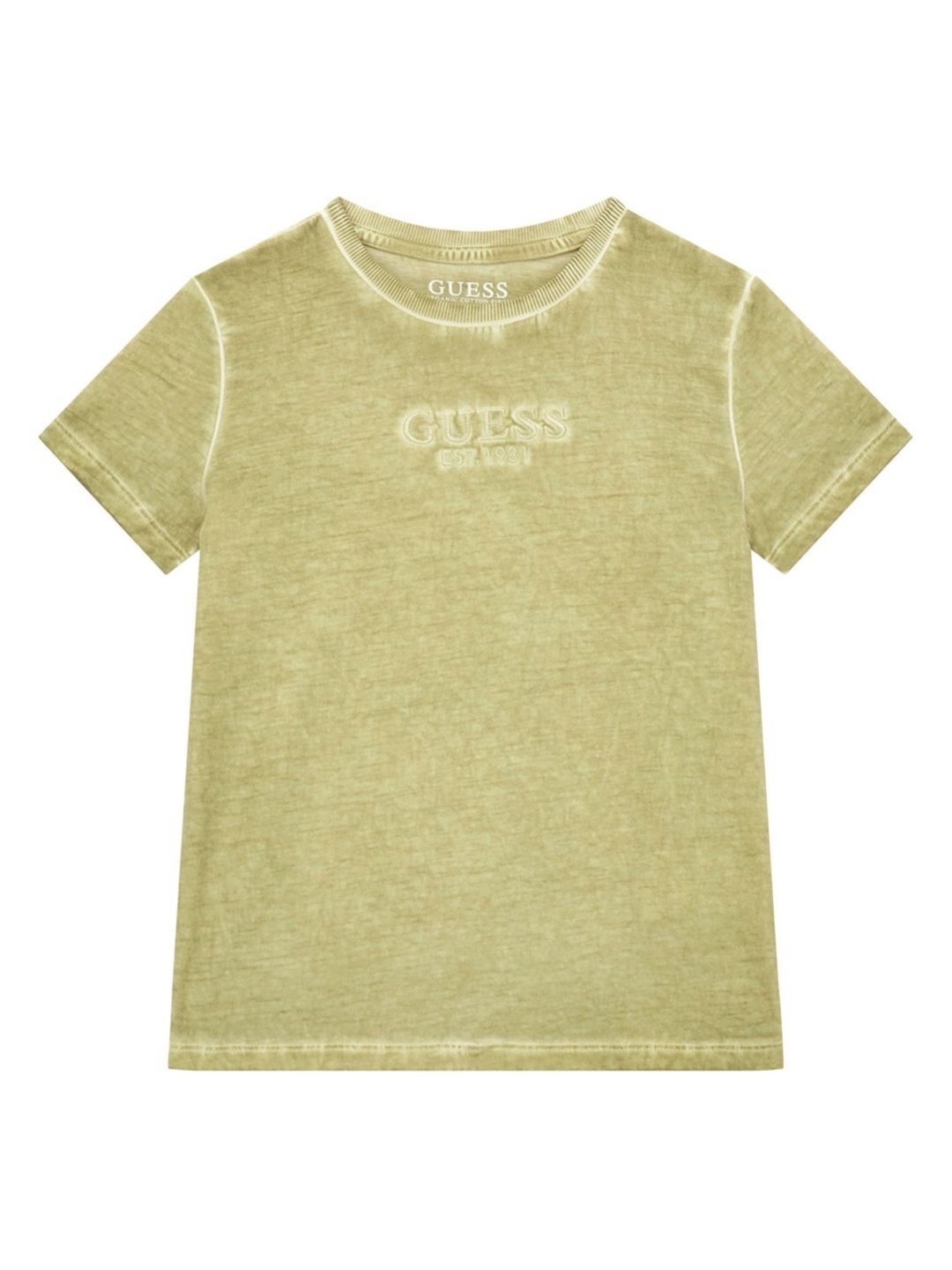 

GUESS kids Boys Solid Round Neck Cotton T-shirt, Beige