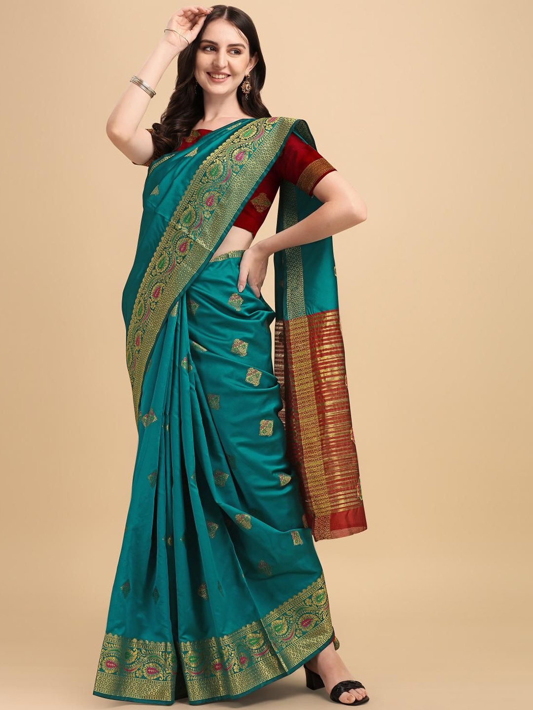 

Areca Designer Ethnic Motifs Zari Banarasi Saree, Green