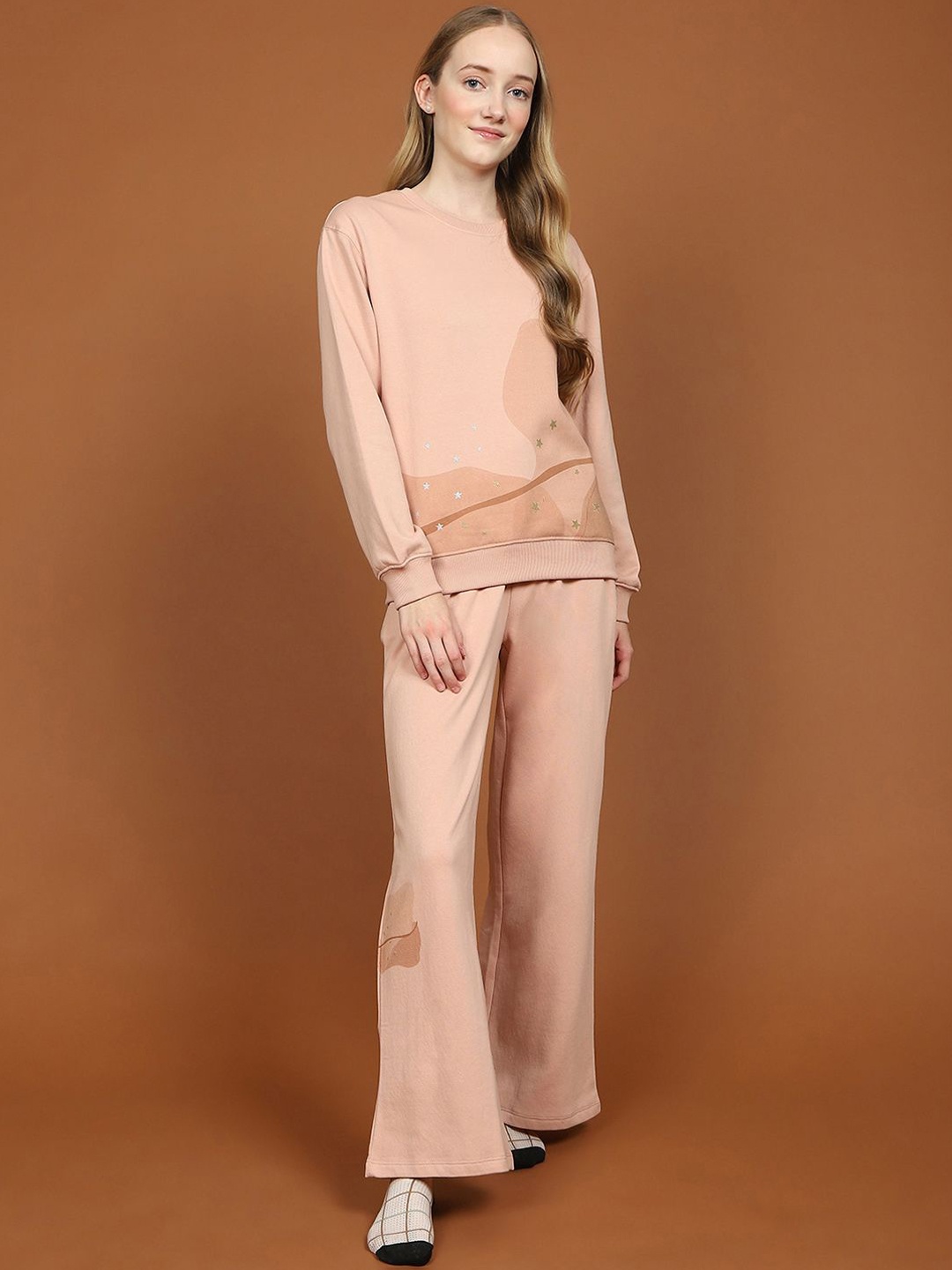 

MADAME M SECRET Women Printed Night suit, Peach