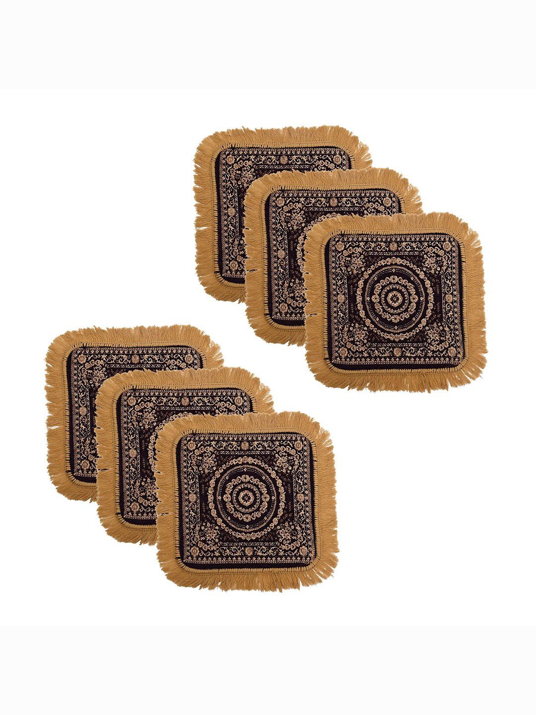 

Kuber Industries Brown & Gold Toned 6 Pieces Printed Pooja Mats