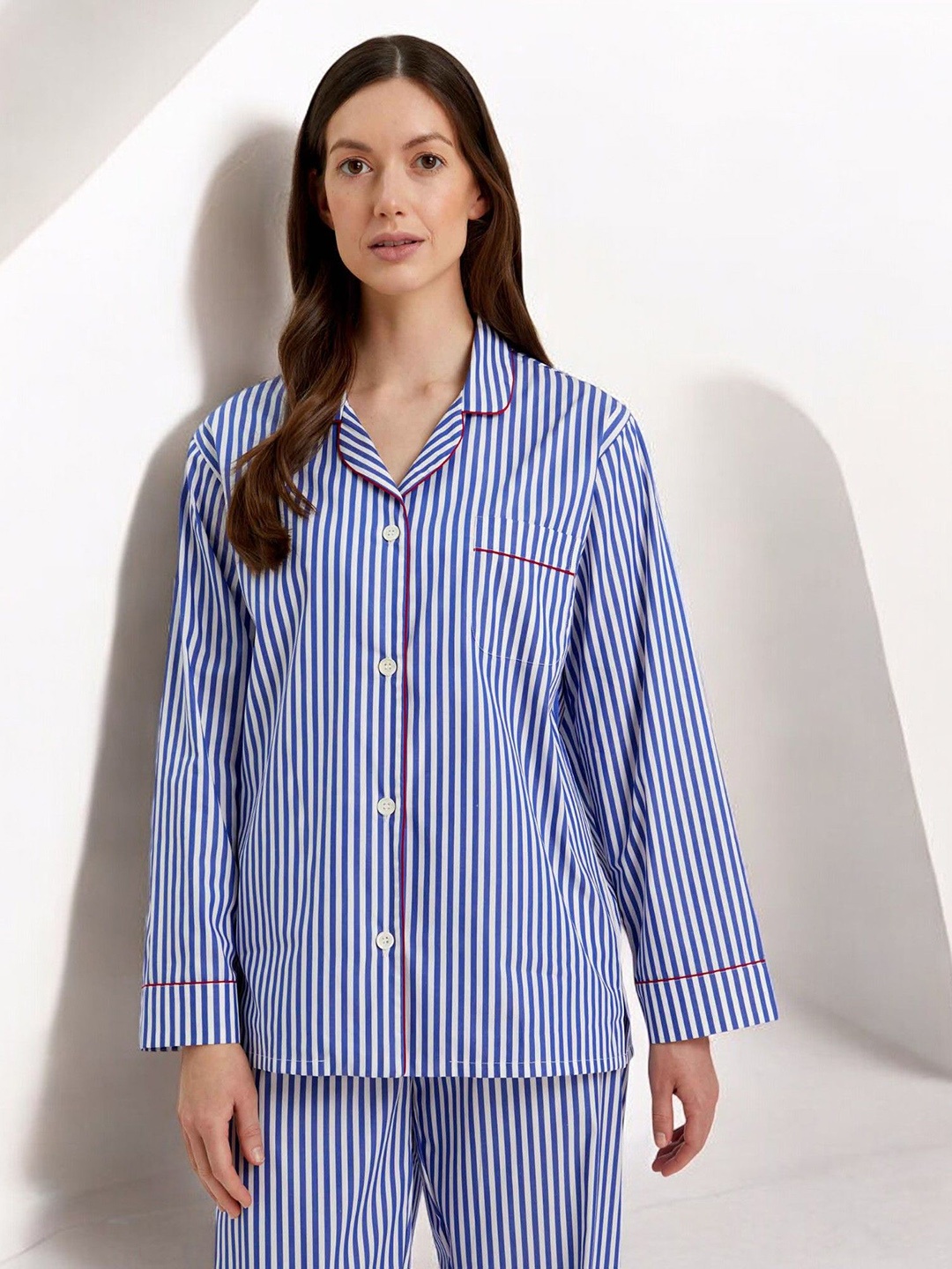 

Bella Babe by SK Women Striped Pure Cotton Night suit, Blue