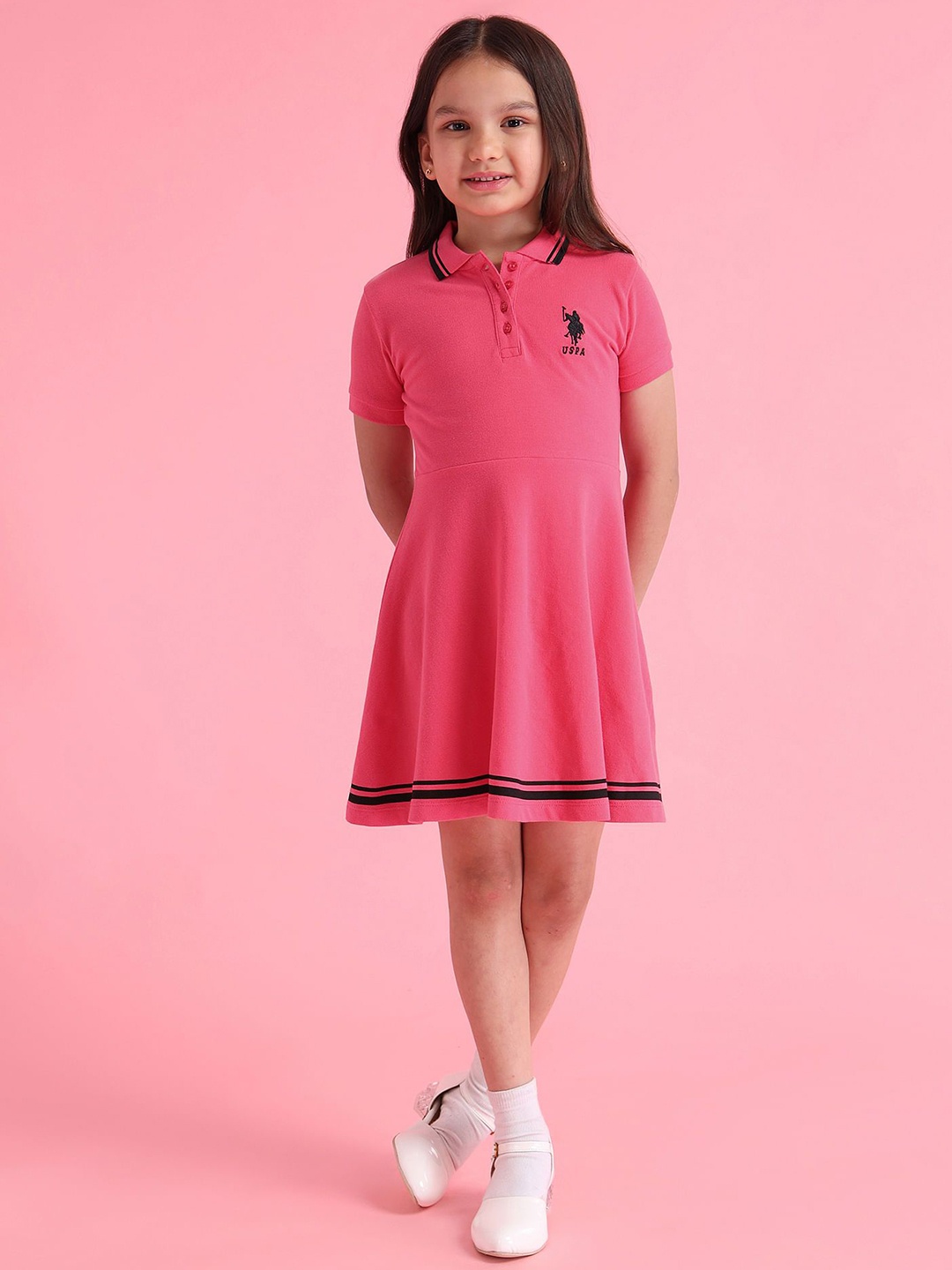 

U.S. Polo Assn. Kids Girls Fit & Flare Above Knee Solid Dress, Pink