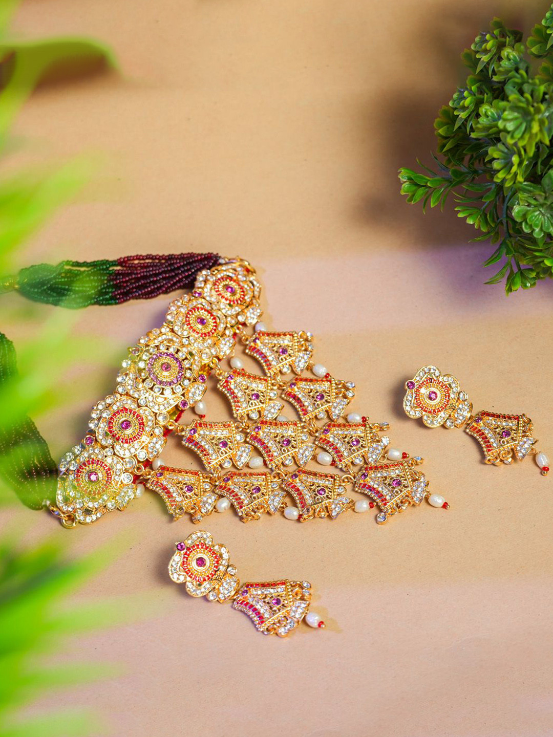 

VIRAASI Gold-Plated Stones Studded & Pearls Jewellery Set