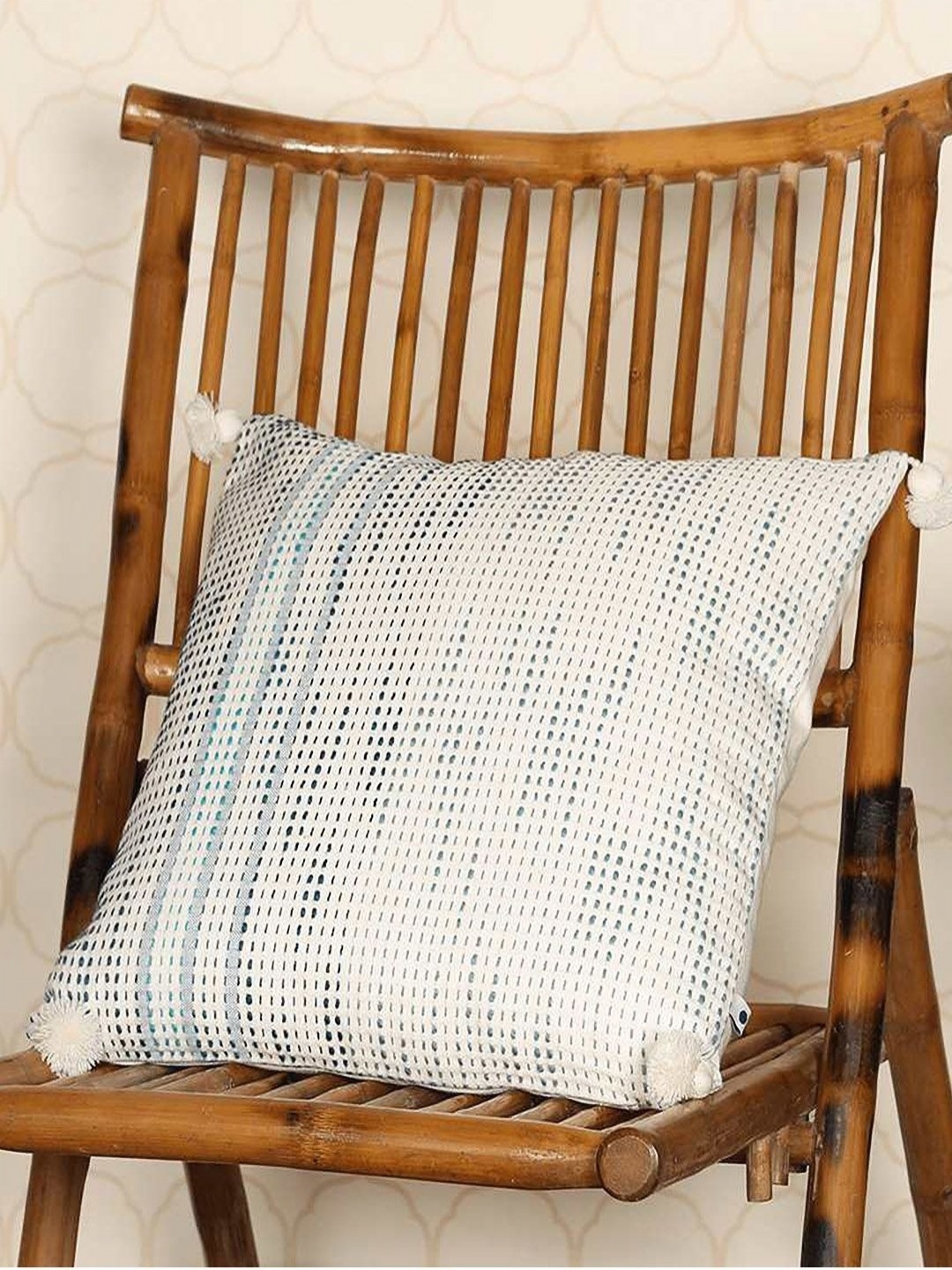 

ONSETHOMES Blue & White Striped Embroidered Pure Cotton Square Cushion Covers
