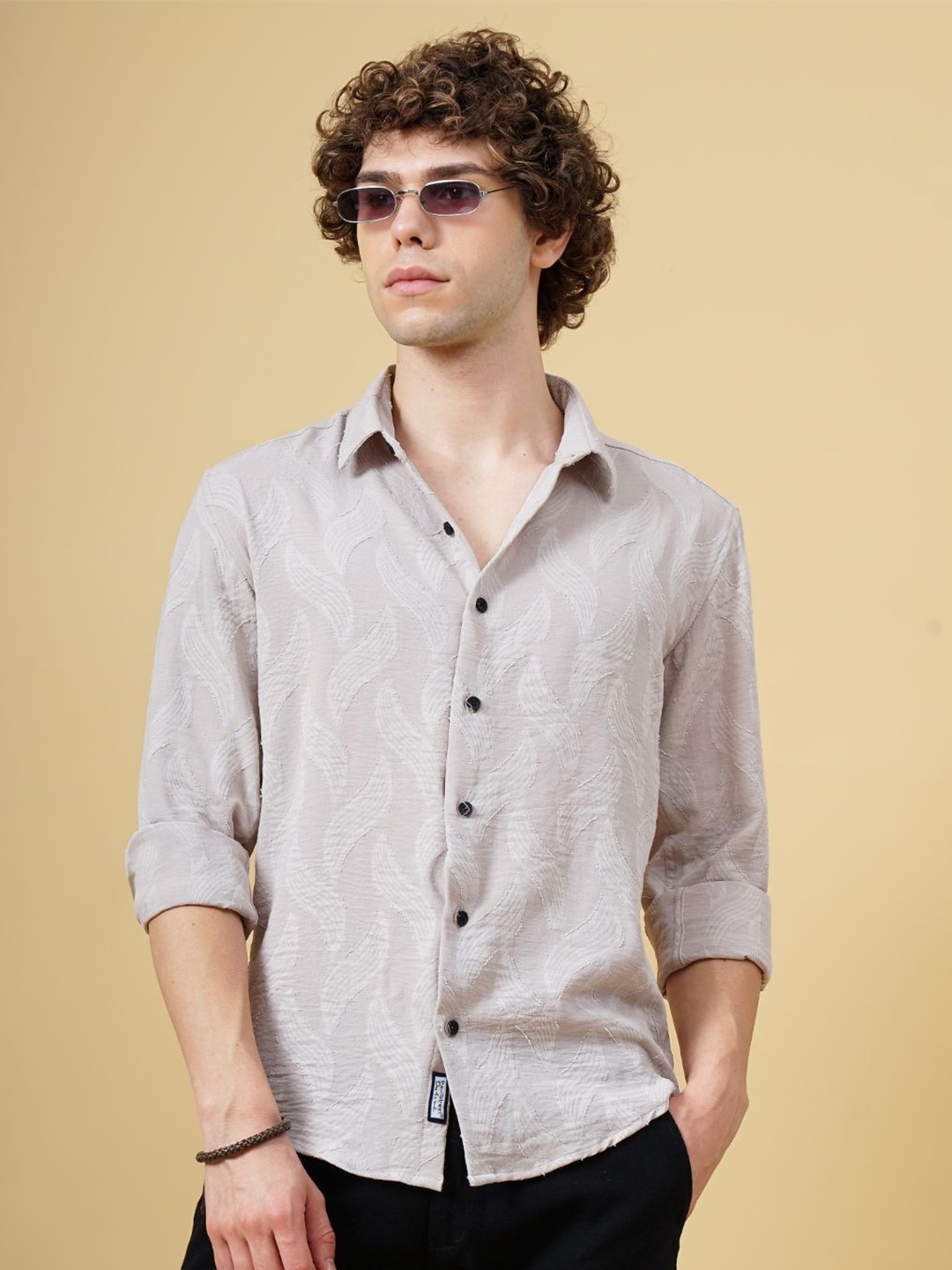 

PAUL STREET Men Classic Skinny Fit Opaque Casual Shirt, Beige