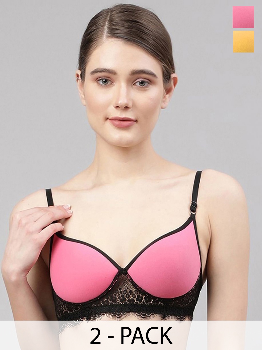 

AROUSY Pack Of 2 Lightly Padded Lingerie Set, Pink