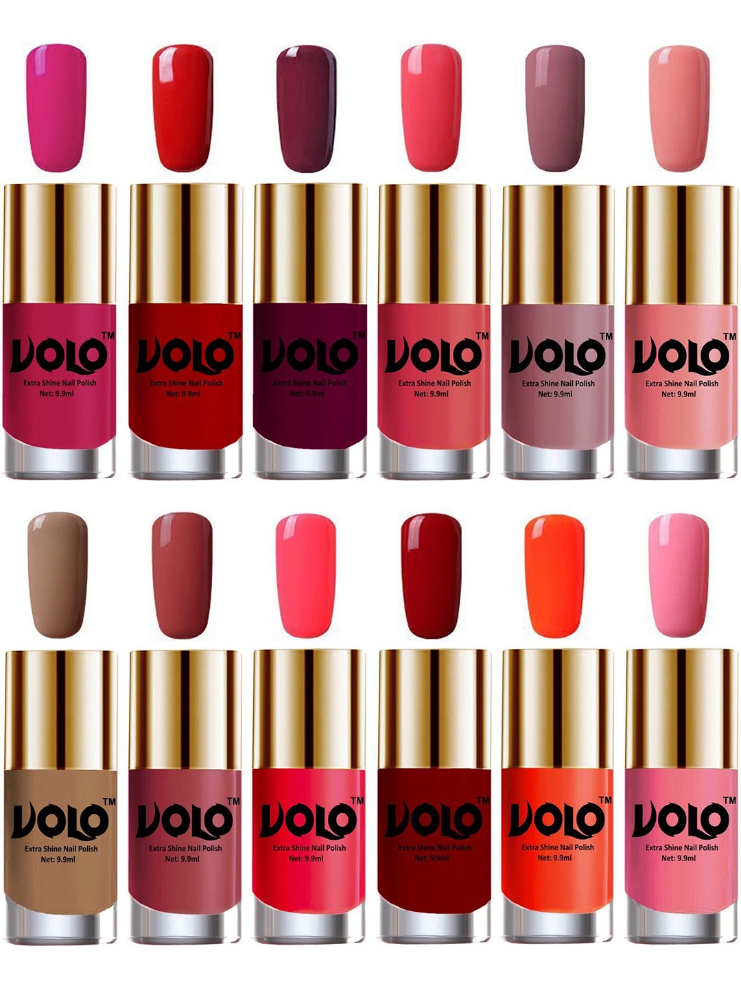 

VOLO Set Of 12 Luxury Super Shine Nail Polish - 10 ml Each-Combo-No-299, Multi