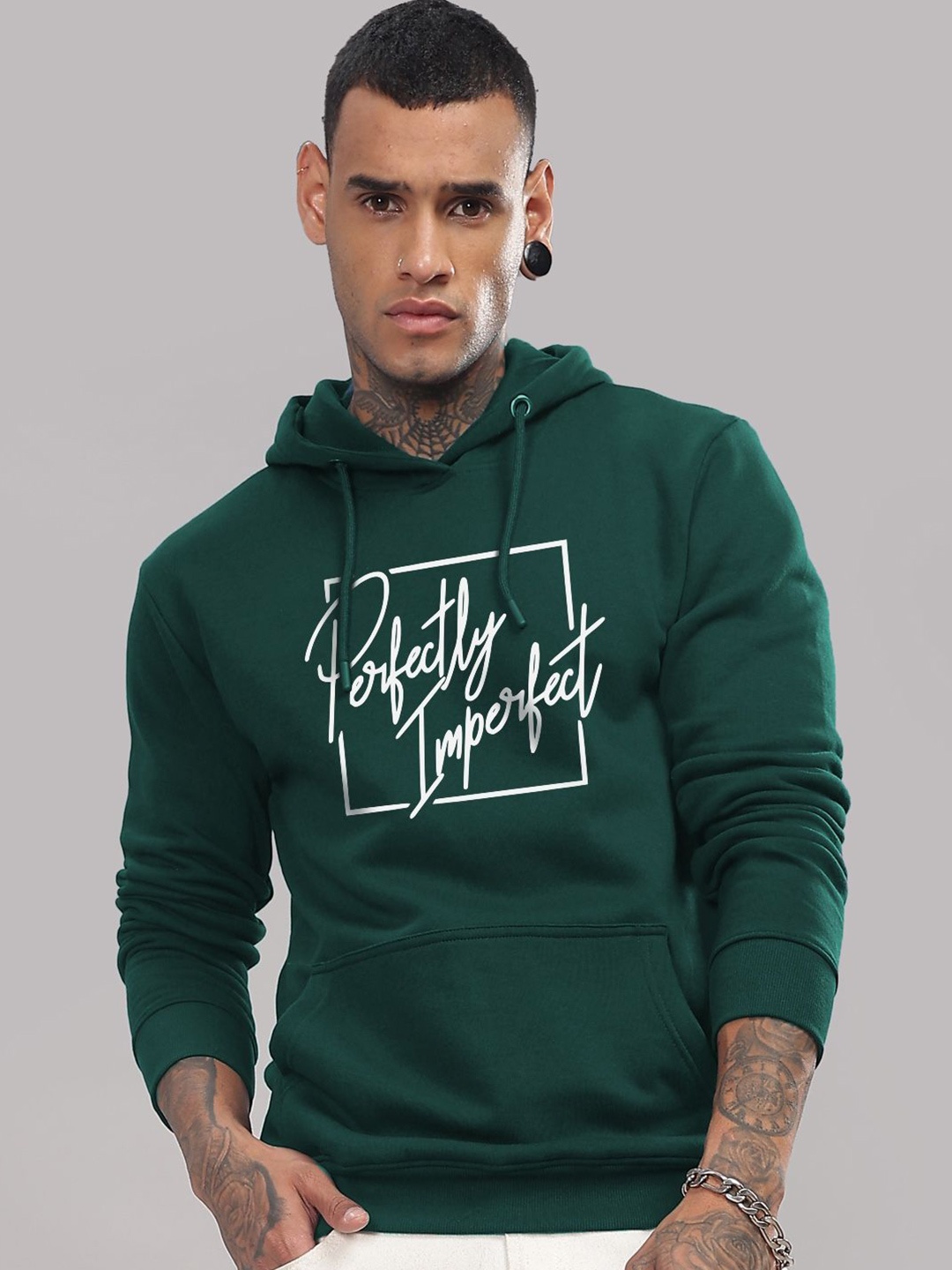 

ADRO Men Cotton Printed Hooded Sweatshirt, Green