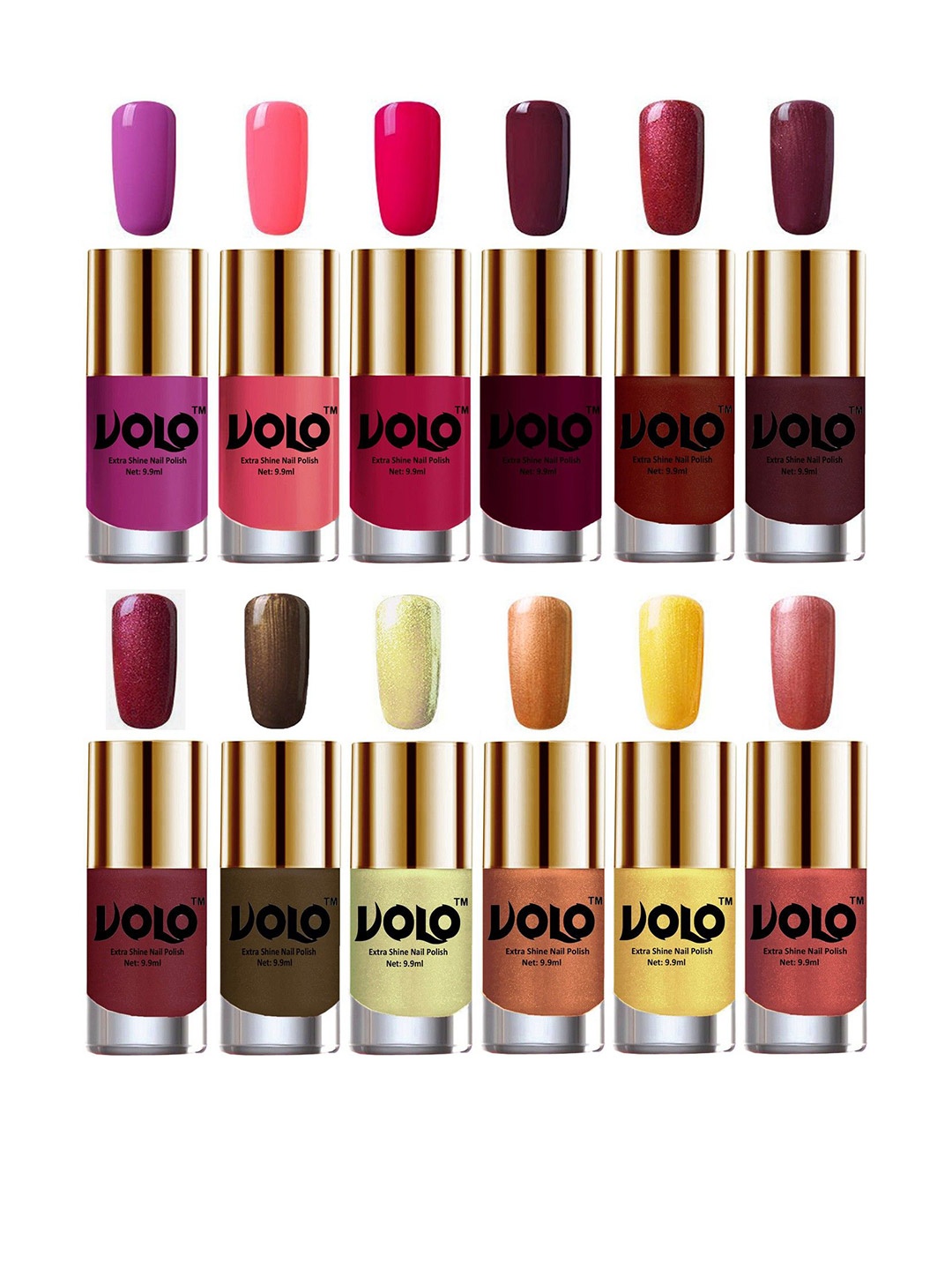 

VOLO Set Of 12 Luxury Super Shine Nail Polish - 9.9 ml Each-Combo No-13, Pink