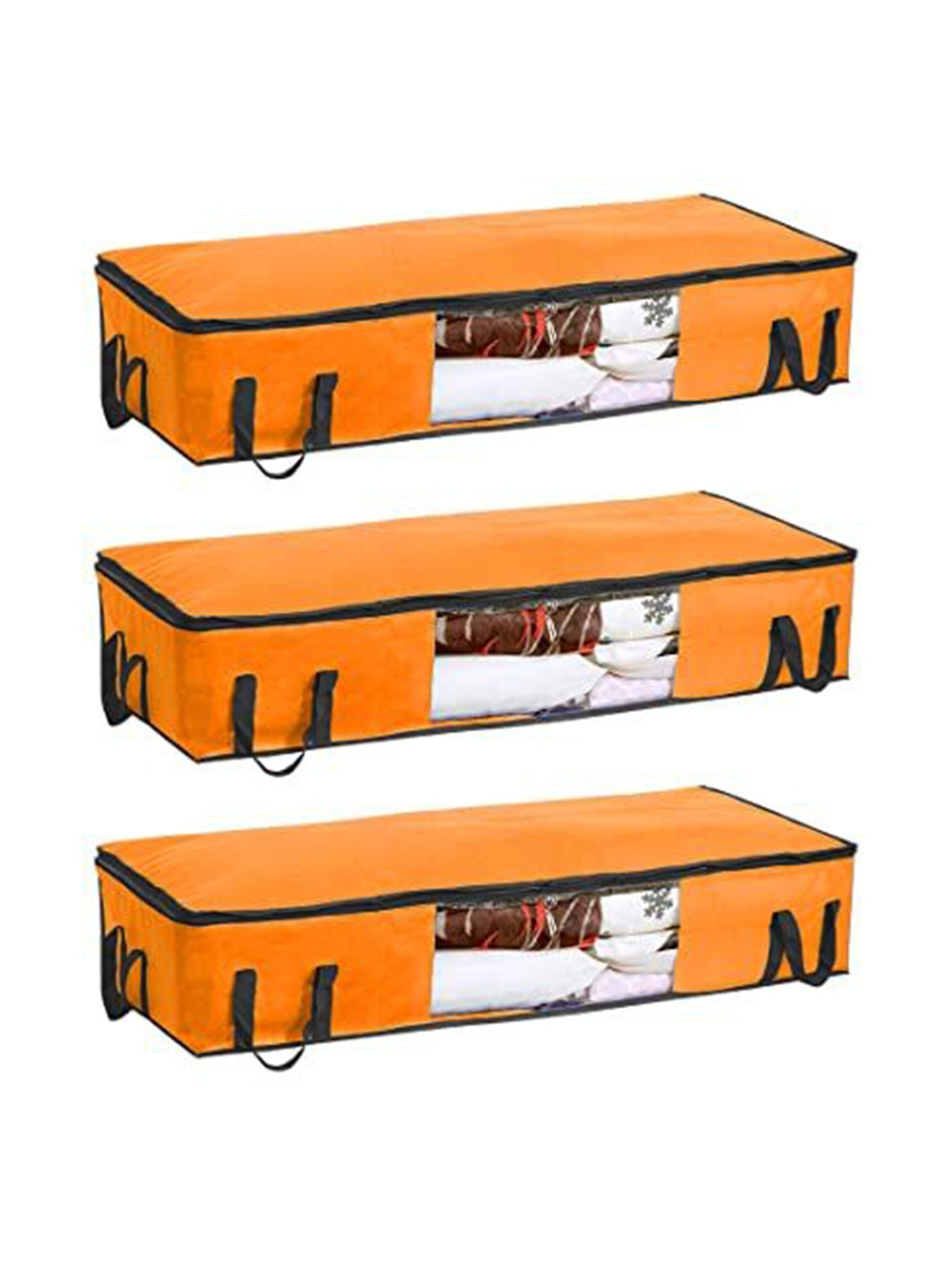 

prettykrafts Orange & Black 3 Pieces Reusable Multi-Utility Organisers