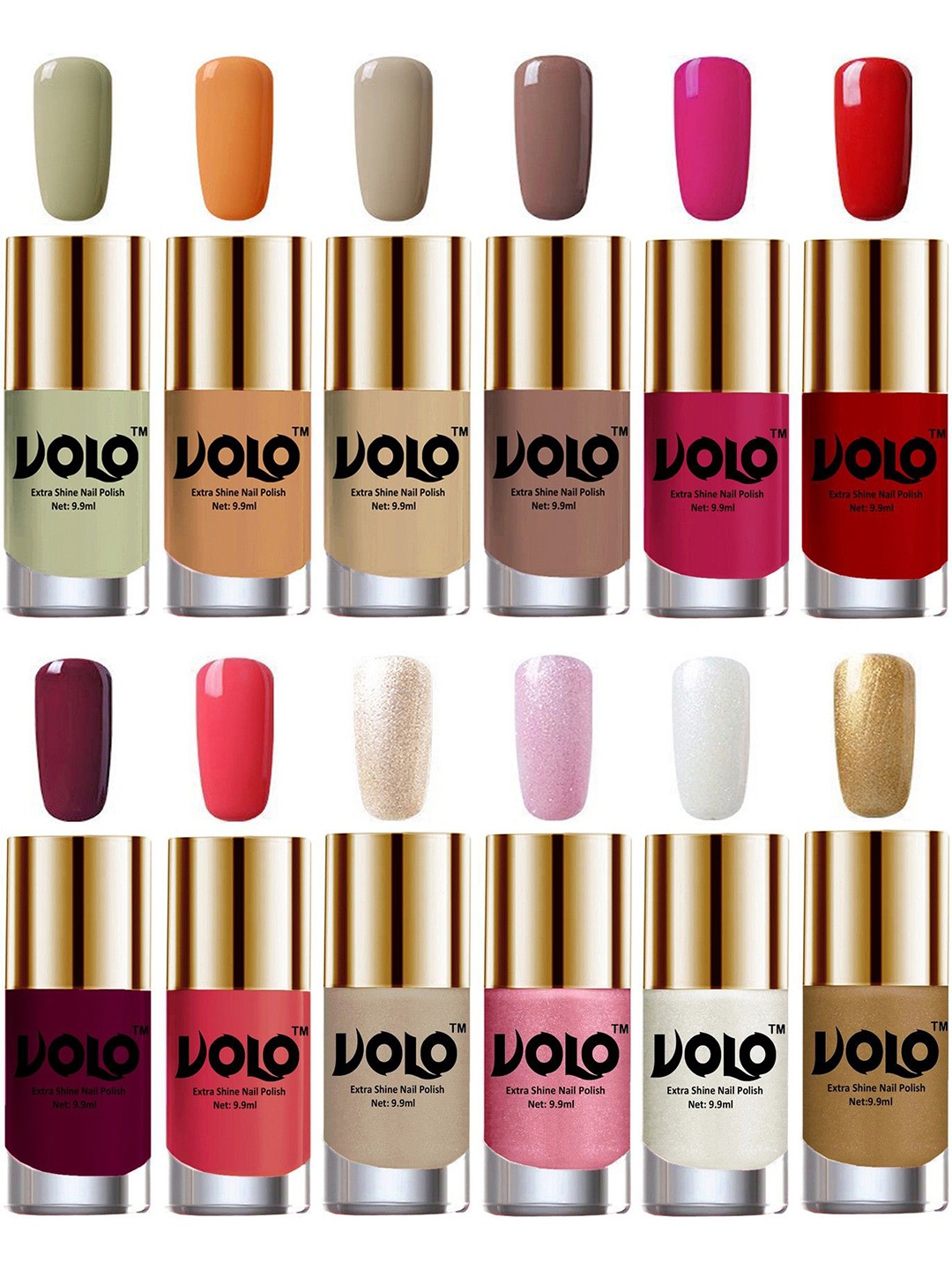 

VOLO Set Of 12 Luxury Super Shine Nail Polish - 10 ml Each-Combo-No-101, Multi