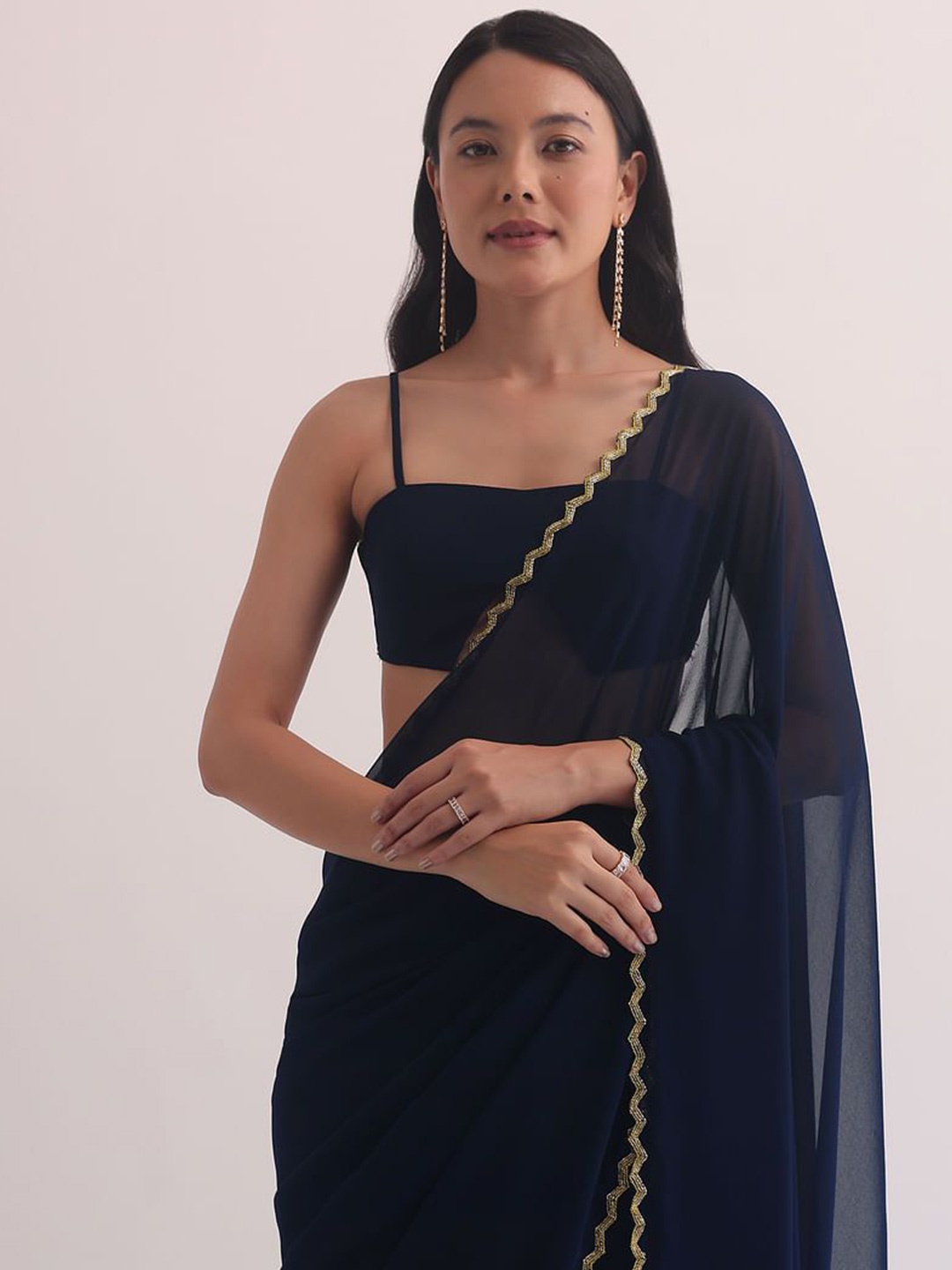 

AWRIYA Beads and Stones Pure Georgette Saree, Blue