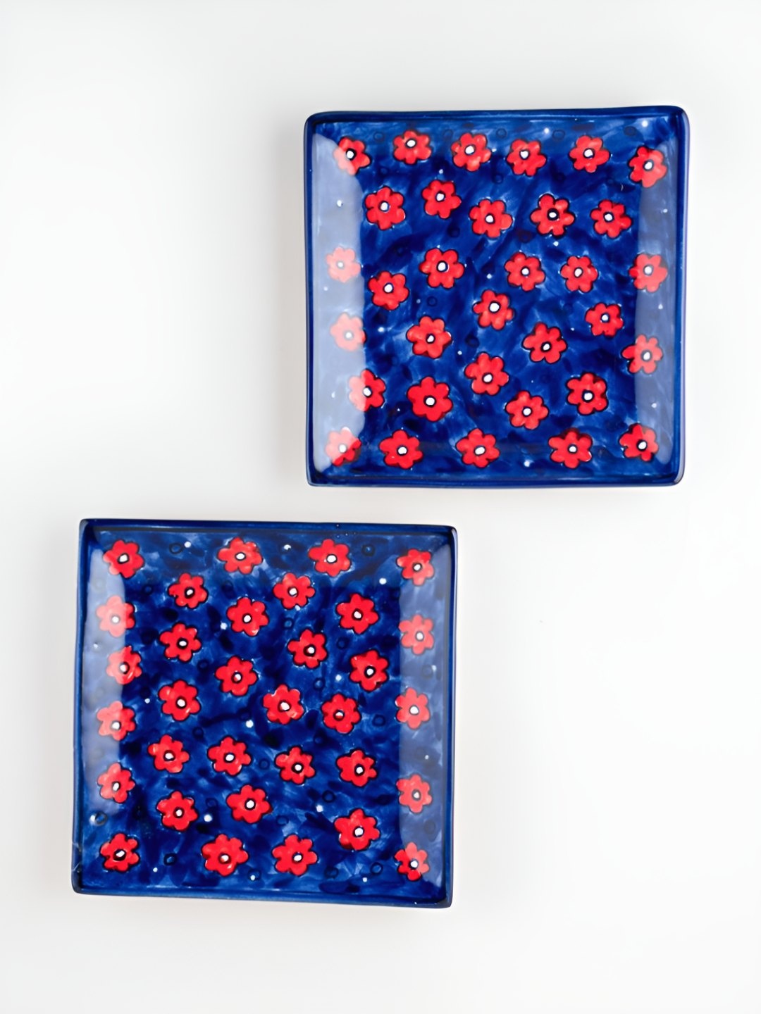 

Eyaas Blue & Red 2 Pieces Printed Ceramic Square Food Platters