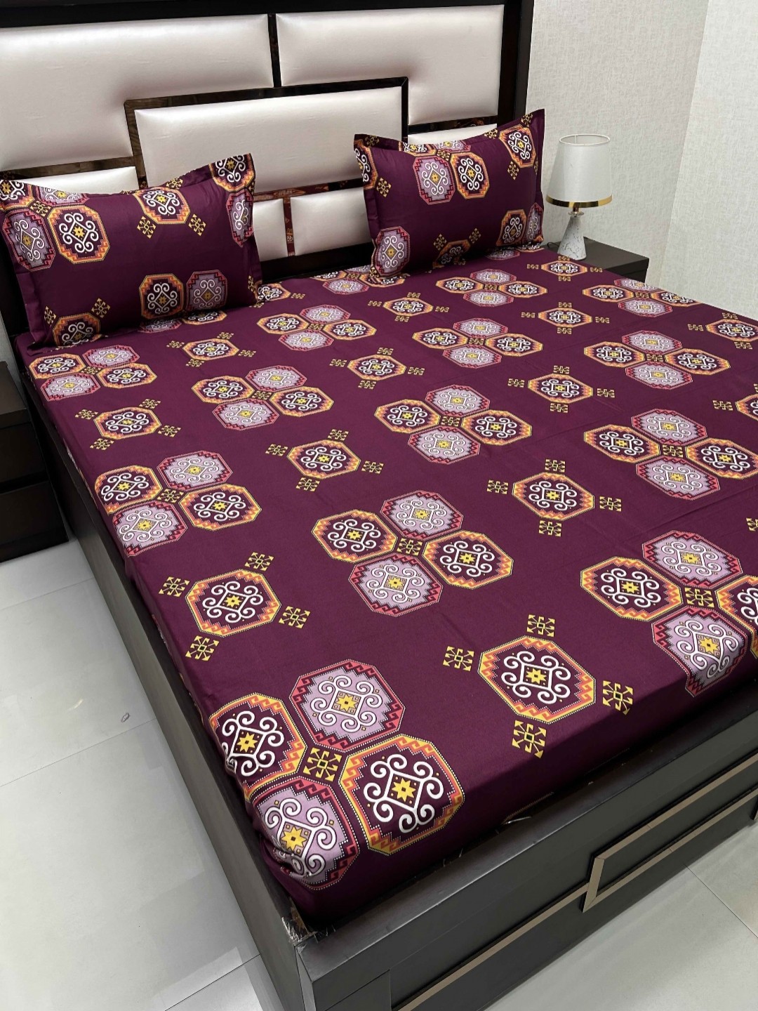

Pure Decor Velar Sib Purple & Yellow Ethnic Motifs Cotton 400 TC King Bedsheet Set