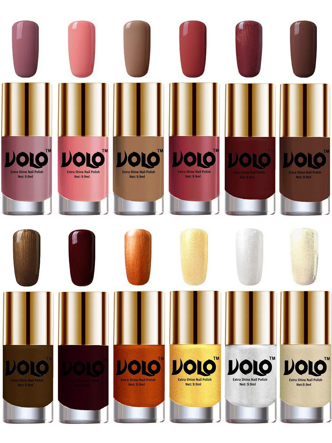 

VOLO Set Of 12 Extra Shine Nail Polish- 9.9ml Each-Combo-No-252, Multi